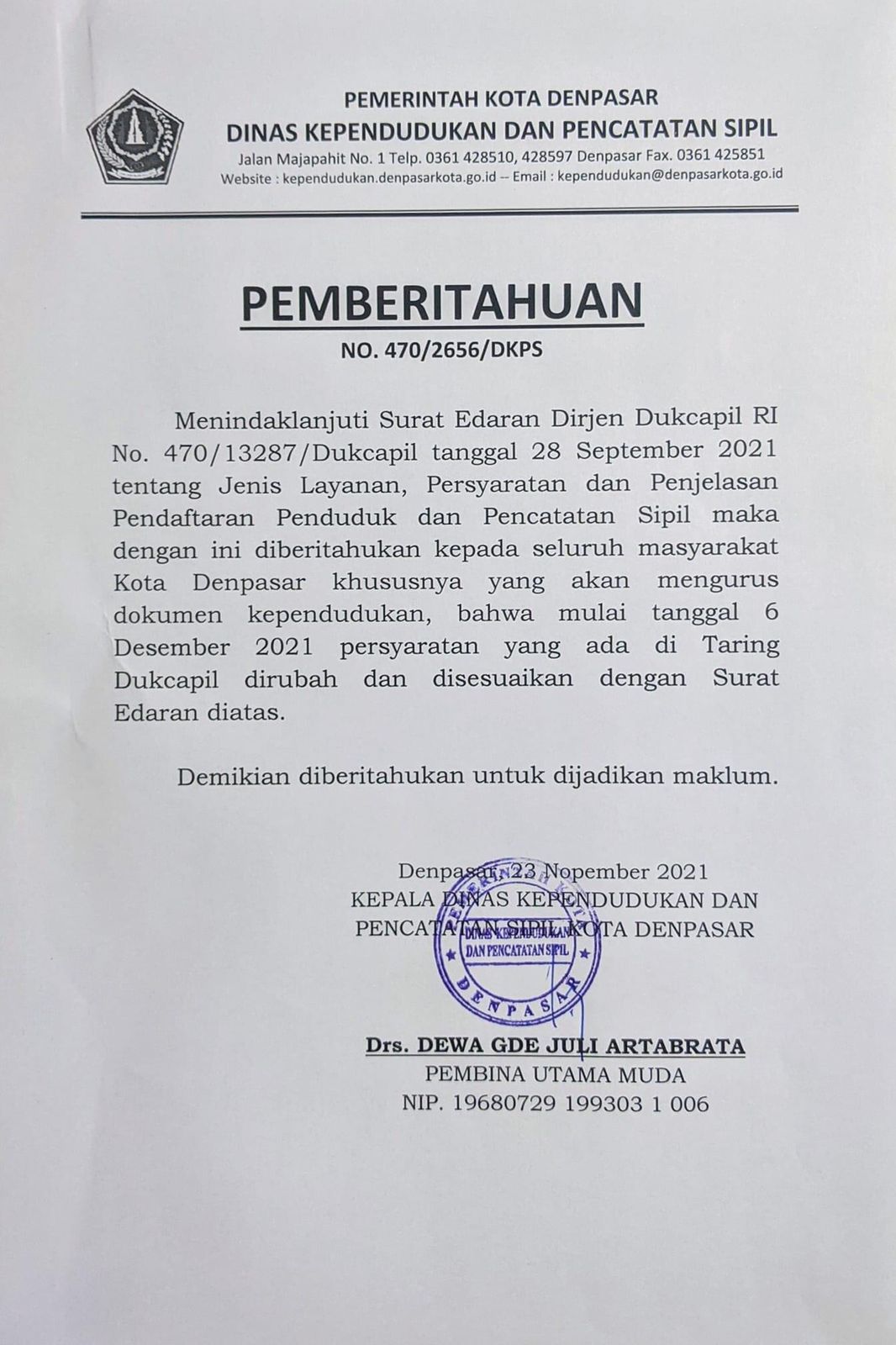 Perubahan Persyaratan Pendaftaran Dokumen Kependudukan Pada Aplikasi Taringdukcapil