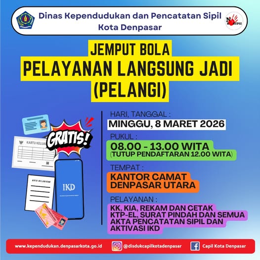 Kegiatan Jemput Bola Pelayanan Langsung Jadi (PELANGI) di Kantor Camat Denpasar Utara